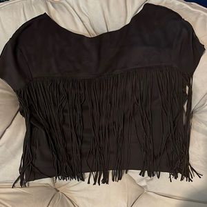 Zara Trafaluc Faux Suede Fringe Back Crop top